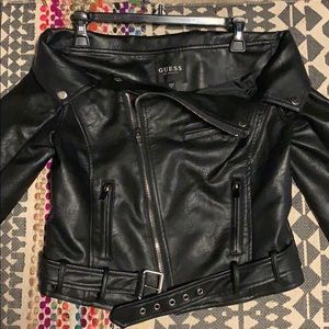 Guess Faux Leather Moto Jacket Off Shoulders